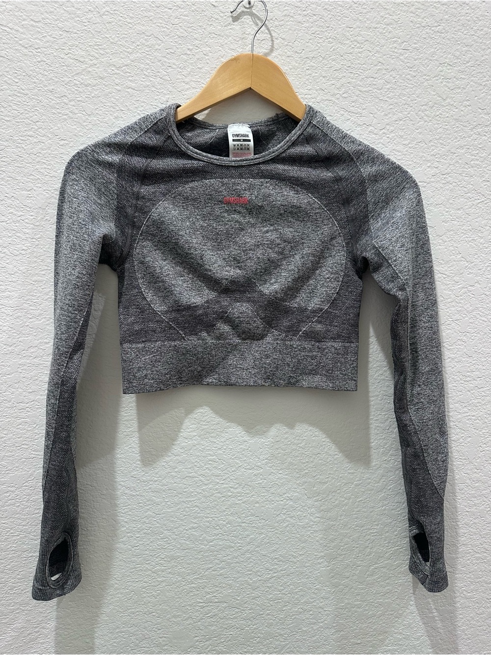 Gymshark Energy+ Seamless Long Sleeve Crop Top Grey Marl Thumbholes Womens M